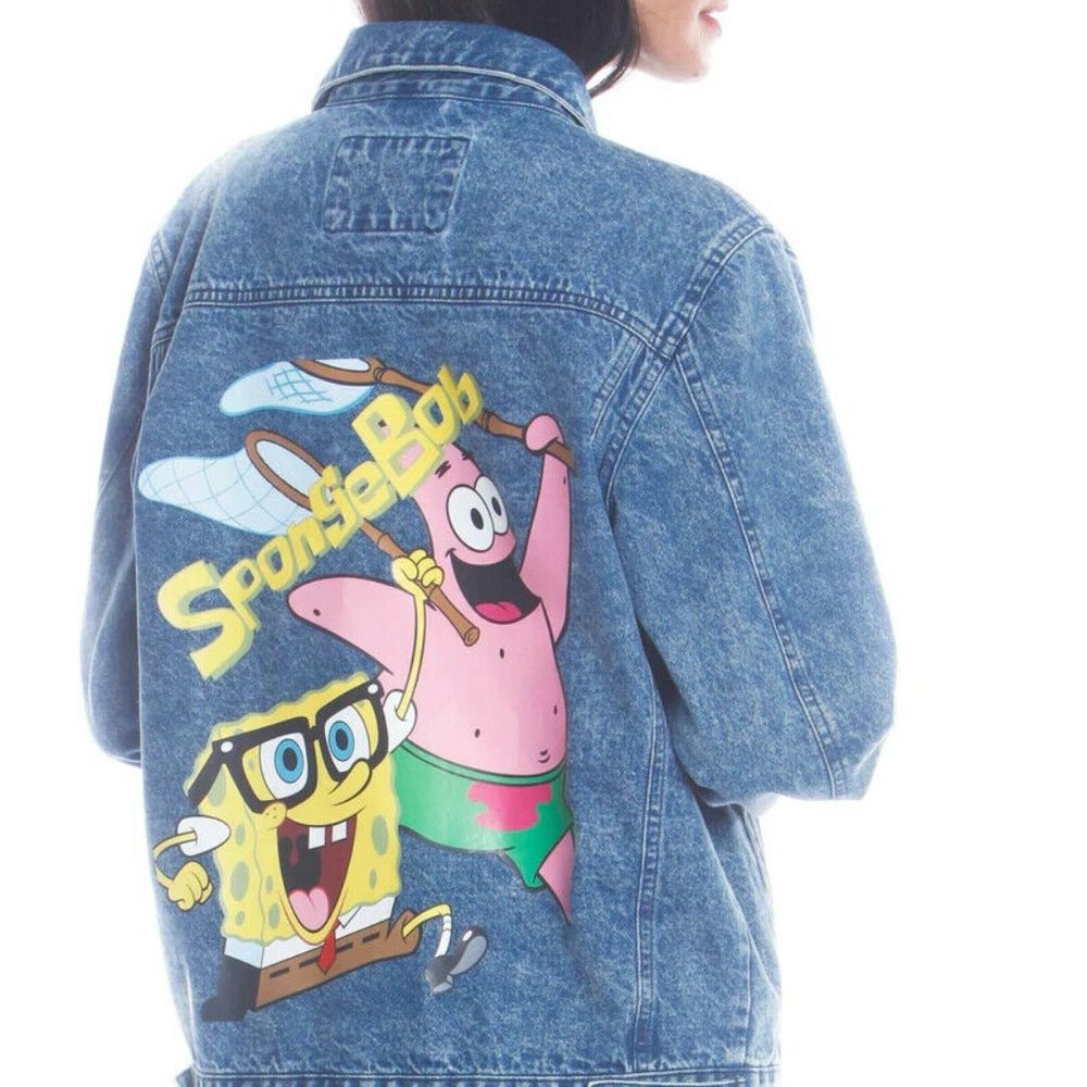 MEMBERS ONLY x SPONGEBOB Nickelodeon JEAN Denim JACKET Large UNISEX Brand NEW!